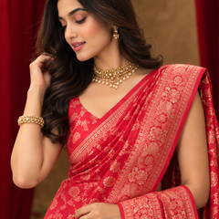 Crimson Red Golden Jaal Banarasi Silk Saree