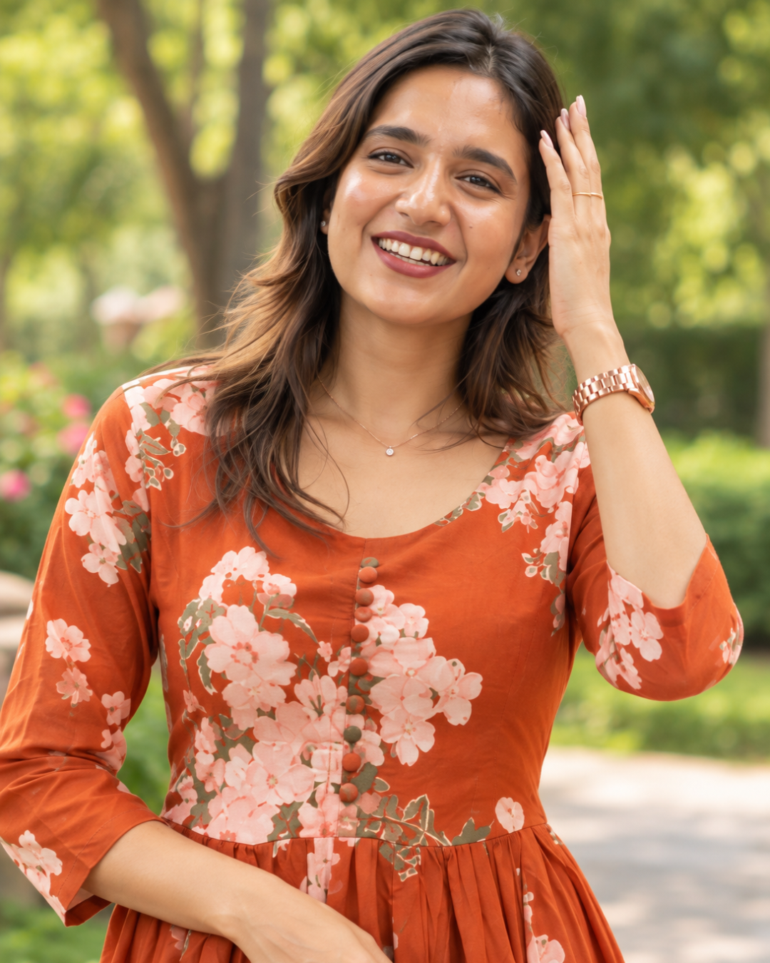 Rust Floral Tiered Maxi Dress