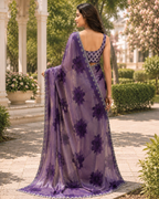 Lavender Purple Floral Organza Fandy Silk Saree