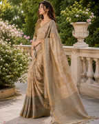 Beige Fawn Heritage Mosaic Block Premium Silk Saree