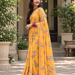 Mustard Yellow Geometric Triangle Block Saree