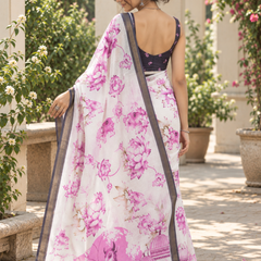 Ivory Magenta Lotus Garden Chanderi Saree