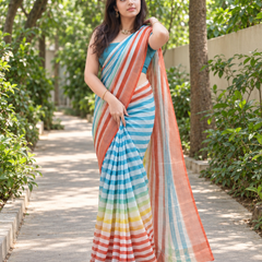 Rainbow Stripe Horizon Chanderi Saree