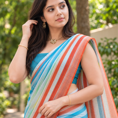 Rainbow Stripe Horizon Chanderi Saree