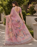 Pastel Mauve Peach Watercolor Floral Premium Silk Saree