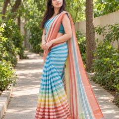 Rainbow Stripe Horizon Chanderi Saree