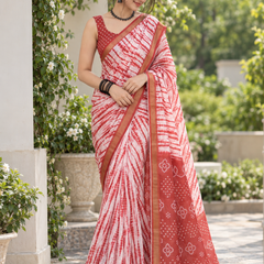 Rust Red Shibori Leheriya Bandhani Chanderi Saree