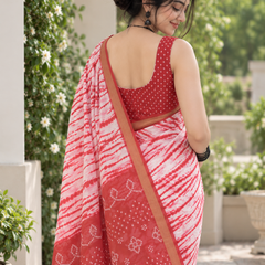 Rust Red Shibori Leheriya Bandhani Chanderi Saree