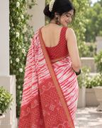 Rust Red Shibori Leheriya Bandhani Chanderi Saree