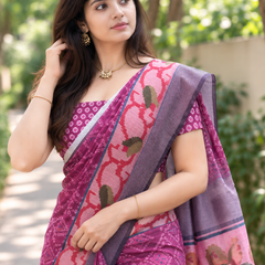 Mulberry Bandhani Floral Chanderi Saree