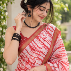 Rust Red Shibori Leheriya Bandhani Chanderi Saree