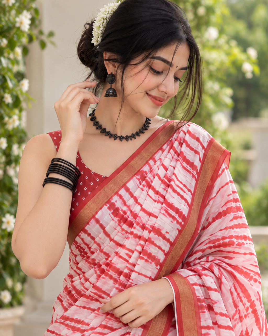 Rust Red Shibori Leheriya Bandhani Chanderi Saree