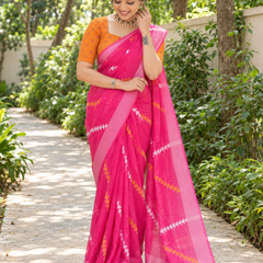 Rani Pink Chevron Butti Chanderi Saree
