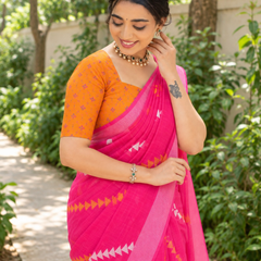 Rani Pink Chevron Butti Chanderi Saree