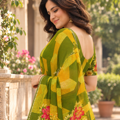 Olive Mustard Geometric Floral Saree
