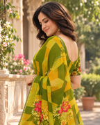 Olive Mustard Geometric Floral Saree