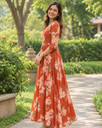 Rust Floral Tiered Maxi Dress
