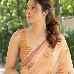 Apricot Peach Floral Booti Chanderi Saree
