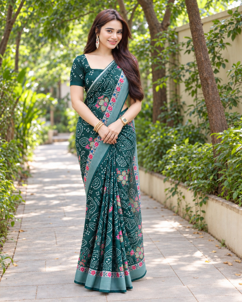 Emerald Patola Bandhani Chanderi Saree