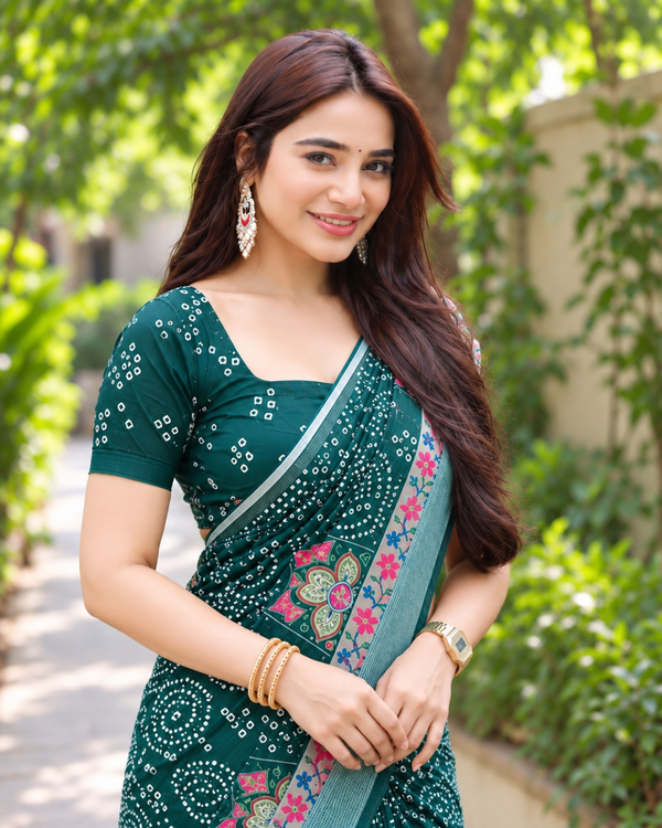 Emerald Patola Bandhani Chanderi Saree
