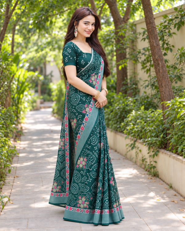 Emerald Patola Bandhani Chanderi Saree
