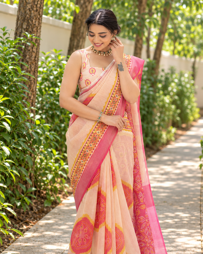 Ivory Sunburst Mandala Chanderi Saree