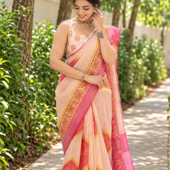 Ivory Sunburst Mandala Chanderi Saree