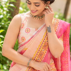 Ivory Sunburst Mandala Chanderi Saree