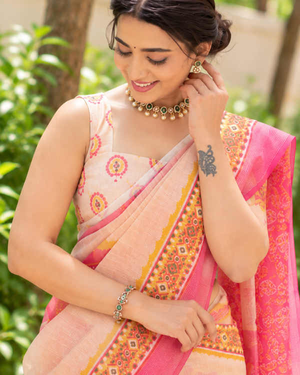 Ivory Sunburst Mandala Chanderi Saree