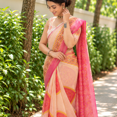Ivory Sunburst Mandala Chanderi Saree