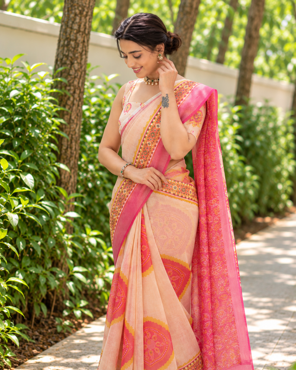 Ivory Sunburst Mandala Chanderi Saree