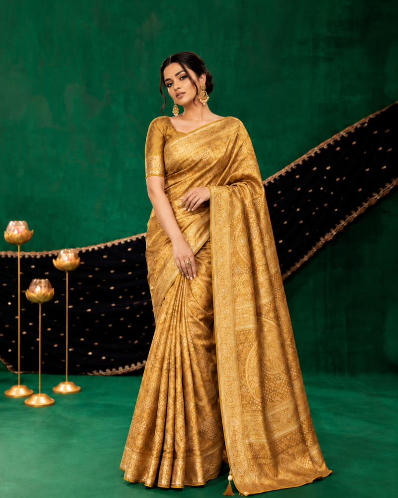 Golden Mustard Brocade Silk Saree