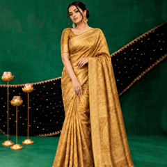Golden Mustard Brocade Silk Saree
