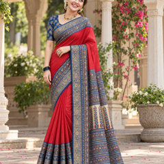 Crimson Red Patola & Brocade Contrast Premium Silk Saree