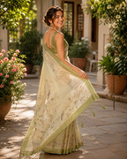 Cream Ivory Botanical Sparrow Vine Premium Silk Saree