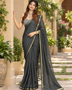 Midnight Black Leheriya Zari Chanderi Saree