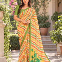 Sunshine Tricolor Leheriya Rose Saree