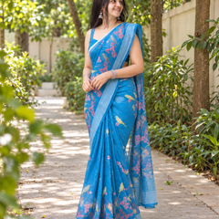 Azure Songbird Garden Chanderi Saree