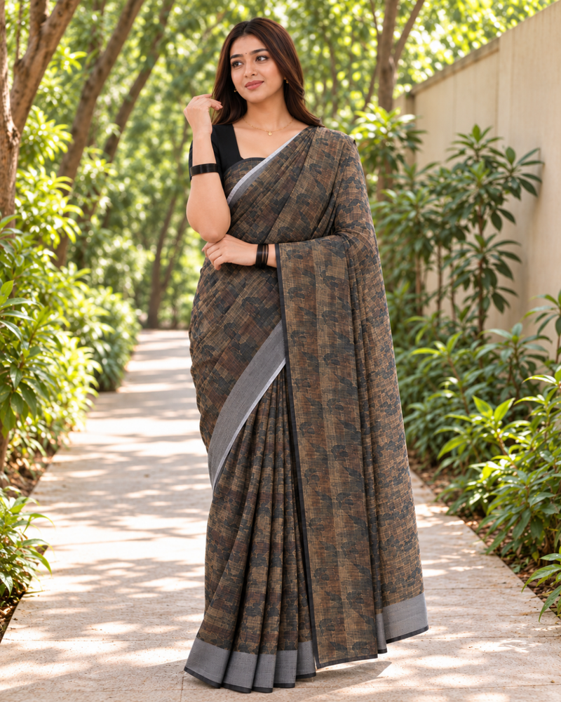 Slate Bronze Crosshatch Chanderi Saree