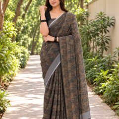 Slate Bronze Crosshatch Chanderi Saree
