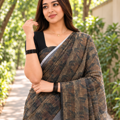 Slate Bronze Crosshatch Chanderi Saree