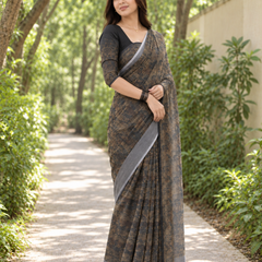 Slate Bronze Crosshatch Chanderi Saree