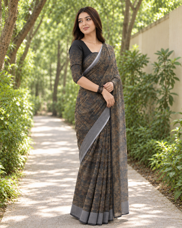 Slate Bronze Crosshatch Chanderi Saree