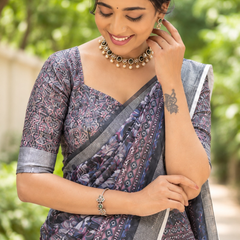 Charcoal Twilight Botanical Chanderi Saree
