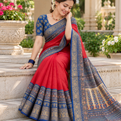 Crimson Red Patola & Brocade Contrast Premium Silk Saree