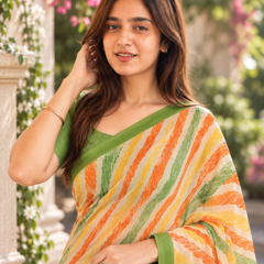 Sunshine Tricolor Leheriya Rose Saree