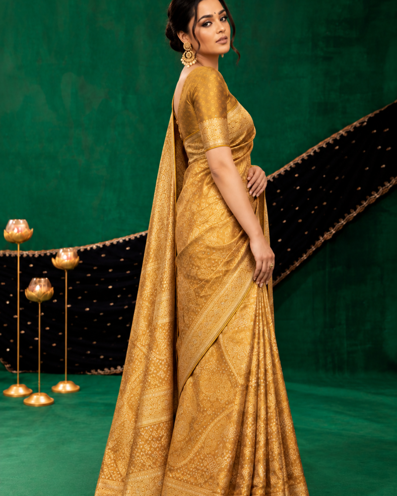 Golden Mustard Brocade Silk Saree