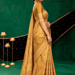 Golden Mustard Brocade Silk Saree