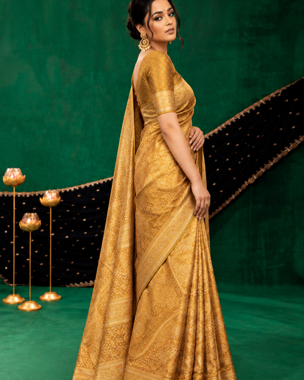 Golden Mustard Brocade Silk Saree