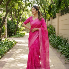 Rani Pink Bandhani Wave Chanderi Saree